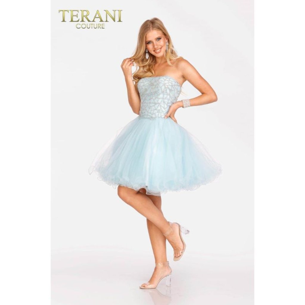 Clearance Elegant Homecoming Prom Strapless Beaded Evening Tulle Dress 231p0565